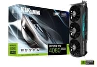ZOTAC Gaming GeForce RTX 4080 Super Trinity OC Graphics Card with 16GB GDDR6X memory, 256-bit interface, 23 Gbps speed, up to 2550 MHz GPU boost, 3 DisplayPorts, 1 HDMI, and PCIe 4.0 x16 interface.
